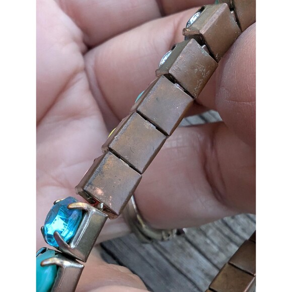 Vintage Rhinestone Stretch Bracelet, 80s Pastel Bracelet Set - Picture 5 of 10